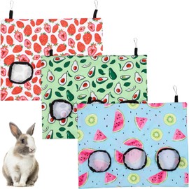 MEZOKUCEL 3PCS Rabbit Hay Feeder Bag, 3 Holes Hanging Hay Feeder Guinea Pig Hay Bag for Rabbits Bunny Chinchillas Hamsters Rats and Other Small Pets Small Animal (3 Holes, Large)