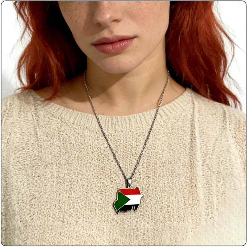 Fusamk Sudanese Flag Necklace for Women, Gold Plated Stainless Steel
