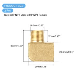 sourcing map Brass Pipe Fitting 90 Degree Barstock Street Elbow 3/8" NPT Pipe Connector for Gas, Air, Oil, Propane, 2pcs