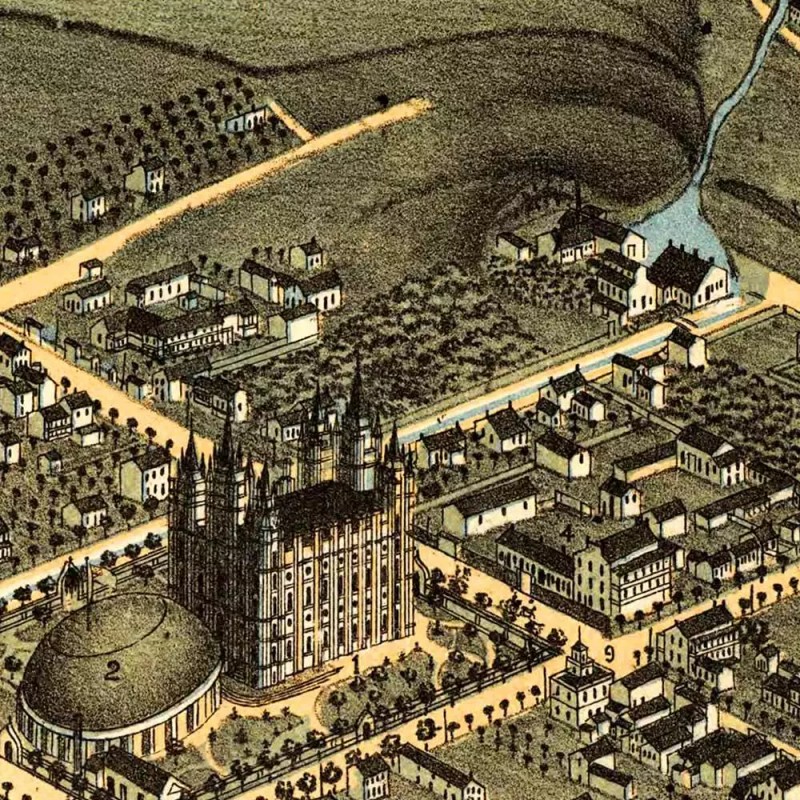 Amtigous Maps BIG Salt Lake City Utah in 1870 Birds