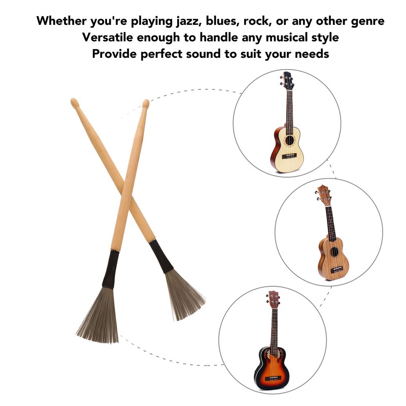 2Pcs Drum Stick Brush Wood Retractable Wire Combination Musical Instrument