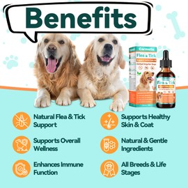 Flea & Tick Support for Dogs, Natural Flea and Ticks Comfort for Dog with Fish Oil, Flea & Tick Liquid Herbal Drop for Dogs - All Breeds & Ages - Chicken