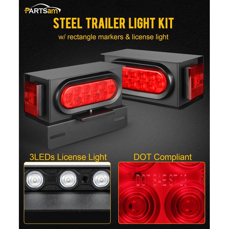 Partsam LED Steel Trailer Light Box Housing Kit w/ 6in