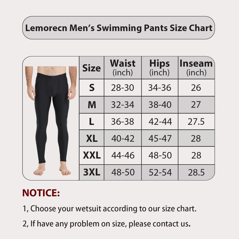 Lemorecn UPF 50+ Men's Surfing Leggings Sun Protection Swimming Pants(CA6011black-M)