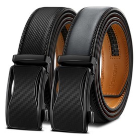 KEMISANT Mens Ratchet Belt 2 Units,Sliding Belt For Gift Mens Dress Casual 1 3/8",Size Adjustable(Black/Dark Gray,30"-36"Waist Adjustable)