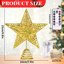 Star at the Top of the Tree, Christmas Tree Topper Star, 20 cm Glitter Tree Crown Star Decoration, Christmas Tree Topper with 20 LEDs and Timer Function for Christmas Party Decoration