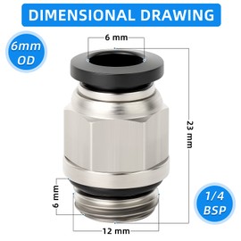 ERGAOBOY PC6-02 Male Thread 6 mm Pipe AD x 1/4 Inch BSP Thread Push In Quick Coupling with Sealing Ring Fittings Pack of 10