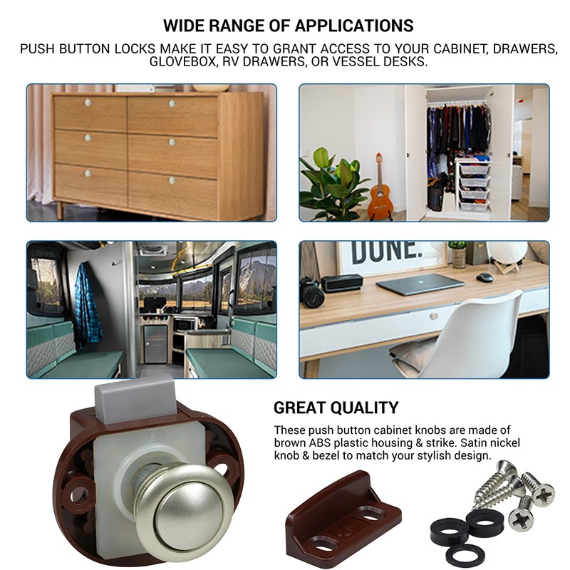 Cyber Lock, Rok Hardware Concealed Push Button Drawer Knob Lock