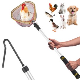 Frebuta Chicken Catcher Net Telescopic,37 to 64 in Chicken Catcher Leg Hook Long Handle Animal Catcher Pole Heavy Duty with Stainless Steel Tube Extension Pole Poultry Hook Fowl Catcher Sturdy