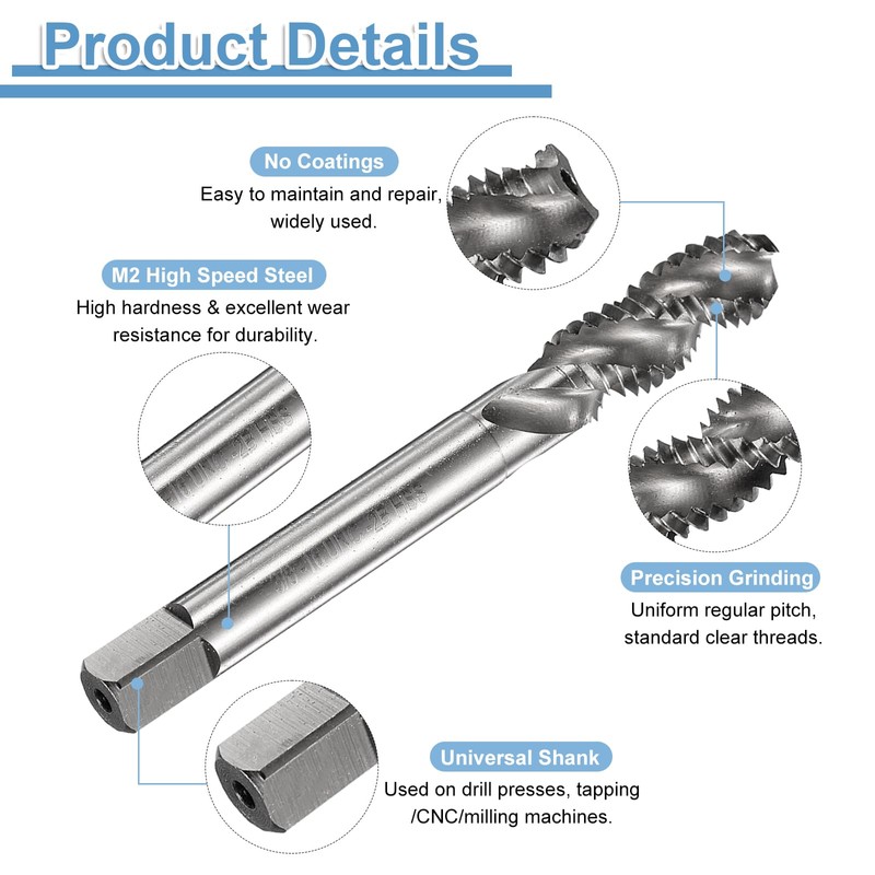 sourcing map 3pcs Spiral Flute Thread Taps 3/8-16 UNC 2B