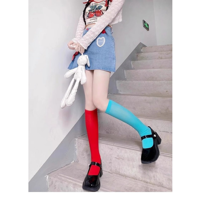 [ZGKULAEAOW] 薄手 カラーハイソックス キッズ ニーハイ 子供 運動会 蛍光色 ダンス 無地