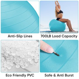 APEXUP Yoga Ball Exercise Ball, Anti Slip Stability Ball Chair, Heavy Duty Large Gym Ball for Fitness, Balance, Core Workout and Physical Therapy (S (15"~18") 45cm, Light Blue)