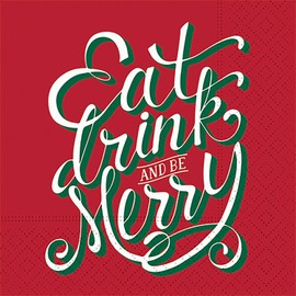 Design Design 624-10187 Christmas Cocktail Napkins, 9-inch Square (Eat Drink And Be Merry)