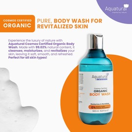 Aquatural Organic Body Wash - Plant-Based, Vegan Bodywash - Moisturizing Womens & Mens Body Wash, Unscented Natural Body Wash - Paraben Free, Sulfate Free Shower Gel Liquid (16.9 fL oz)