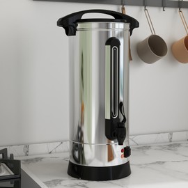 Commercial Coffee Urns，16L – 304 Stainless Steel Double-Wall Insulated Coffee Pot with Percolator, Bottom Groove Design, 110-Cup Capacity for Hot Water & Beverages