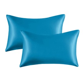 My home store Teal Blue Satin Pillowcase 2 Pack - Silk Pillowcase Antibacterial Hypoallergenic - Standard Size 50x75 cm