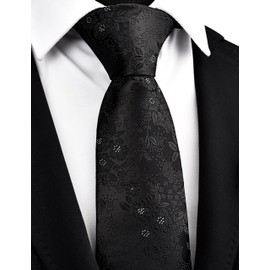 GUSLESON Black Tie for Men Wedding Silk Fashion Floral Necktie for Party (1037-38)