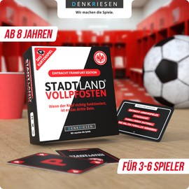 DENKRIESEN - Stadt Land VOLLPFOSTEN The Card Game – Eintracht Frankfurt Edition | From 8 Years | 3-6 Players | Eintracht Fan Item | Perfect for Football Fans and Game Evenings