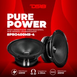 DS18 8PRO400MR-4 8” Mid-Range Loudspeaker 200 Watts RMS, Max Power 400 Watts, 4-Ohm, High Sensitivity 104 dB, Great for Professional Sound System, Midrange Car/Truck Speaker 8" - Single