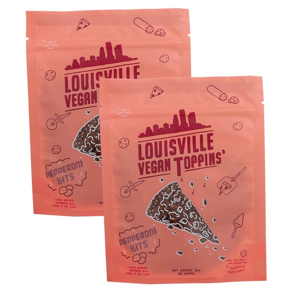 Louisville Vegan Jerky - Toppins' Pepperoni Bits, Vegetarian & Vegan Friendly Jerky, 6 Grams of Protein (3 oz) | 2-Pack