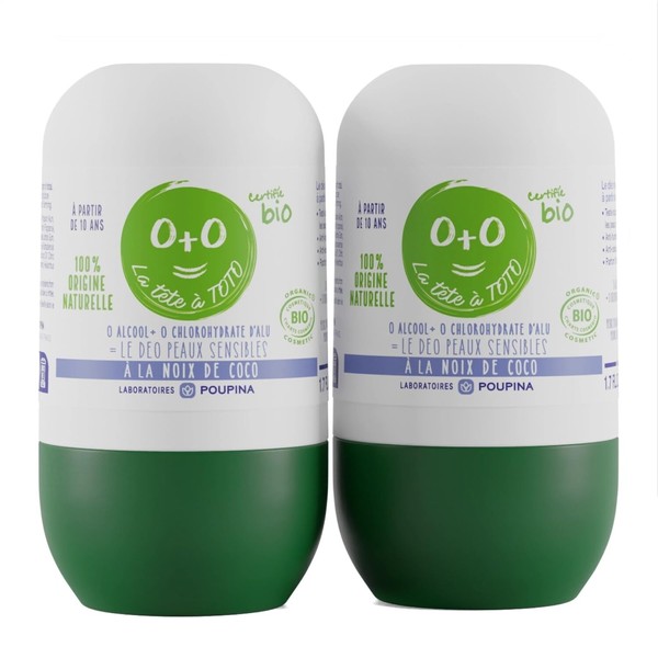 LA TETE A TOTO POUPINA Special Organic Deodorant for Sensitive Skin - For Ages 10 and Above - 100% Natural Ingredients - Made in France - Pack of 2 x 50 ml