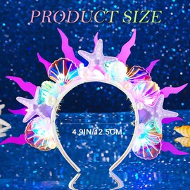 JAKAWIN Light Up Mermaid Headband Glowing Starfish Hair Band Shell Pearl Led Costume Hair Accessories for Women (Purple, Normal)