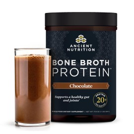 Ancient Nutrition Protein Powder Made from Real Bone Broth, Chocolate, 20g Protein Per Serving, 20 Serving Tub, Gluten Free Hydrolyzed Collagen Peptides Supplement, Great in Protein Shakes
