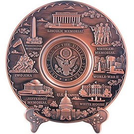 Copper Toned Washington D.C. Metal Souvenir Plate with Stand 6.5 inches Diameter