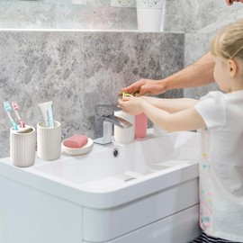 Bathroom Accessories Set, 4 Pcs White Bathroom Accessory Set, Soap Dispenser, Toothbrush Holder, Tumbler and Soap Bar Dish