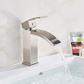 UDWTMTPRT Bathroom Waterfall Basin Sink Faucet Black Faucets Brass Bath Faucet Hot&Cold Water Mixer Vanity Tap Deck Mounted Washbasin Taps (Color : Brushed Nickel C)