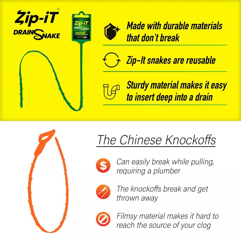 ZIP-IT ZIP IT DRAIN CLEANER, 1-Pack Plastic Drain Stick Hair