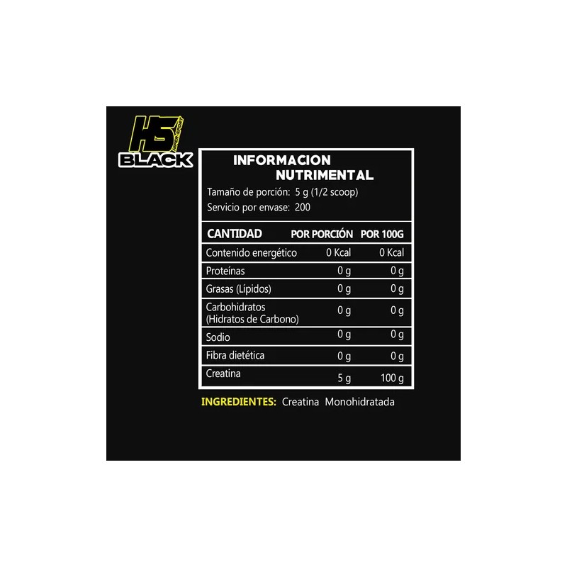 Creatina Hs Black Monohidratada1kg 200servicios