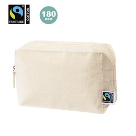 Fairtrade Certified Organic Cotton Toiletry Bag, 180 g/m², 20.5 x 14 x 7.5 cm, Fairtrade Certified, brown, Toiletry Bag