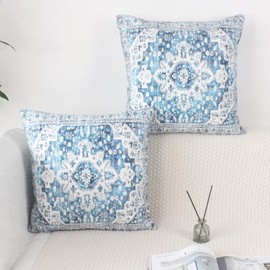 OYIMUA Cushion Covers 45 x 45 Blue Set of 2 Velvet Cushion Cover Boho Throw Pillows Covers Sofa Decorative Cushion Covers 18x18 Square Pillow Cases Monaco & Persian Design Aesthetic