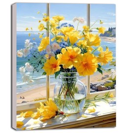 Komicea Paint by Numbers Adult Flower, DIY Oil Painting Canvas Set with Brush and Paint, as a Birthday, Christmas Gift for Women, Home Decoration (40 x 50 cm, Without Frame)