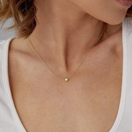 Gold Tiny Star Dainty Necklace 18K Gold Plated Delicate Handmade Cute Lucky Star Charm Minimalist Simple Chain Pendant Necklace for Women