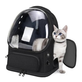 Breathable Cat Backpack Carrier, Large Space Cat Bubble Backpack for Kitty & Small Dog up to 18lbs, Foldable Cat Carrier Backpack, Transparent Airline Approved Carrier for Travel (Black)