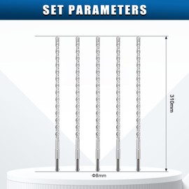 hsawbit 5PCS Masonry Drill Bits Set with SDS Plus Shank, 8mm x 310mm Hammer Drill Masonry Drills Tungsten Carbide Tip for Concrete, Brick, Cement Walls, Stone