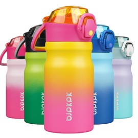 BJPKPK Water Bottle With Straw 14oz Insulated Water Bottles Reusable Stainless Steel Metal Thermos With Leak Proof Lockable Lid And Carry Handle,Rainbow