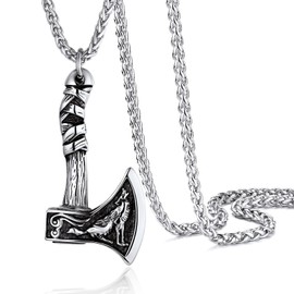 PROSTEEL Viking Thor Axe Talisman Necklace Norse Jewelry For Men Pendant Stainless Steel Chain Cool Necklaces