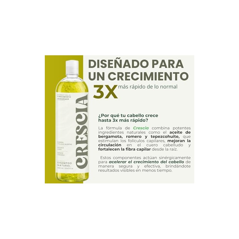 Crescia Shampoo Natural 990 ml – Fórmula Botánica para Fortalecer el