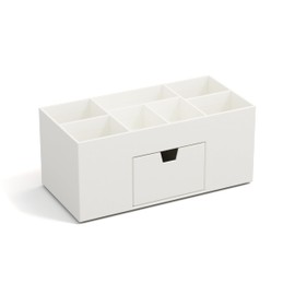 BIGSO VENDELA Desk Organiser with 7 Compartments and Drawer - Fibreboard and Paper Storage Box - Desk Set for Office Supplies - White