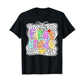 Back To School First Grade Girls Bow 1st Grade Dalmatian Dot T-Shirt
