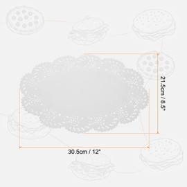 sourcing map 150pcs Lace Paper Doilies 12 x 8.5 Inch White Oval Disposable Decorative Paper Placemats Hollow Flower Absorbing Papers for Cakes Desserts Food Decoration Wedding Birthday