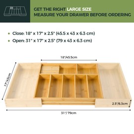 VaeFae VaeFae Extra Large Kitchen Utensil Holder, Bamboo Silverware Drawer Organizer, Expandable Cutlery Organizer with Knife Block, Multifunctional Wooden Drawer Divider