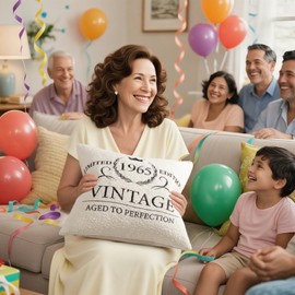 60TH Birthday Gifts for Women, Vintage 1965 Pillow Cover 18x18 Inch–60 Year Old Birthday Decorations for Women, Mom, Wife, Friends, Daughter, Sister (Cover Only)