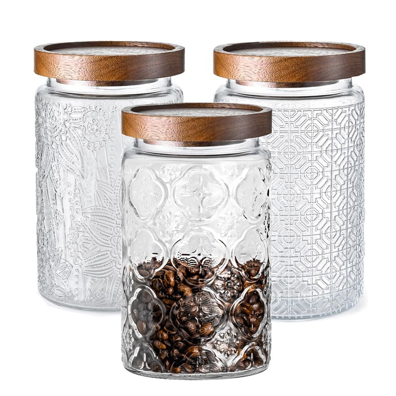 Adodeen 3-Pack 32oz Glass Jar With Airtight Lid,Kitchen Canisters For