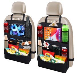 Car Backseat Organizer, Kick Mats Back Seat Protector with Touch Screen Tablet Holder, Back Seat Organizer for Kids, Travel Accessories with 9 Storage Pockets 2 Pack (Black)