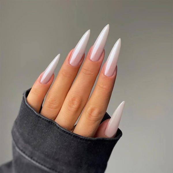 NICENEEDED Pack of 24 White Press On Nails, Long Artificial