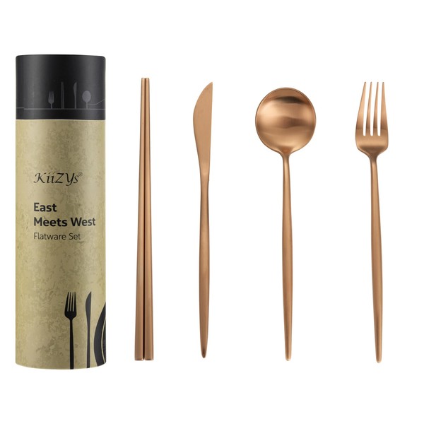 Matte Copper Flatware Set - KiiZYs 8-piece Stainless Steel Utensil